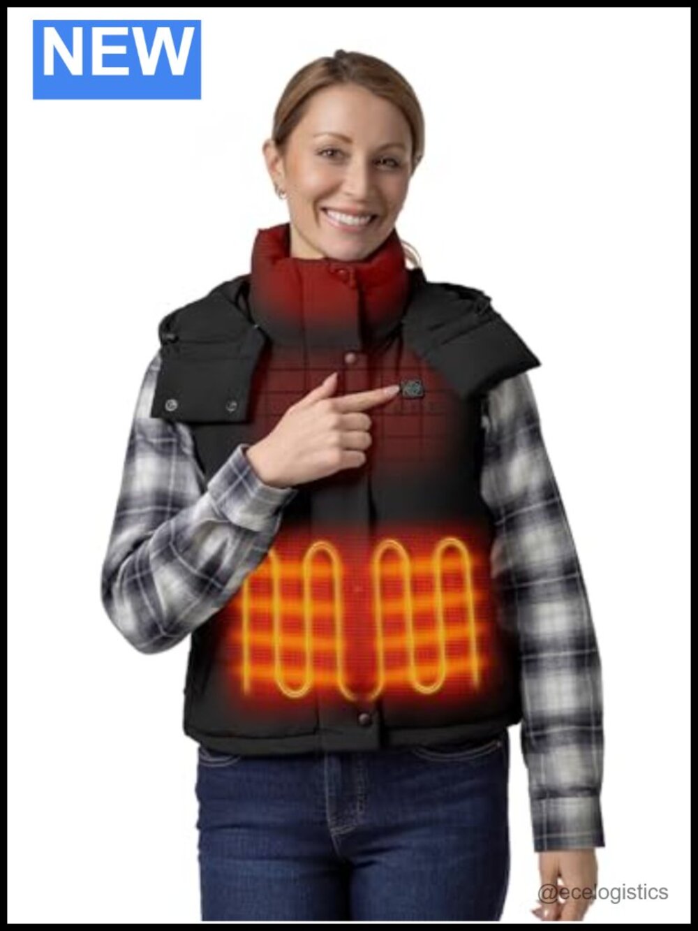 Women's Cropped Heated Down Vest with USB-C Rechargeable Battery, 4 Heating
